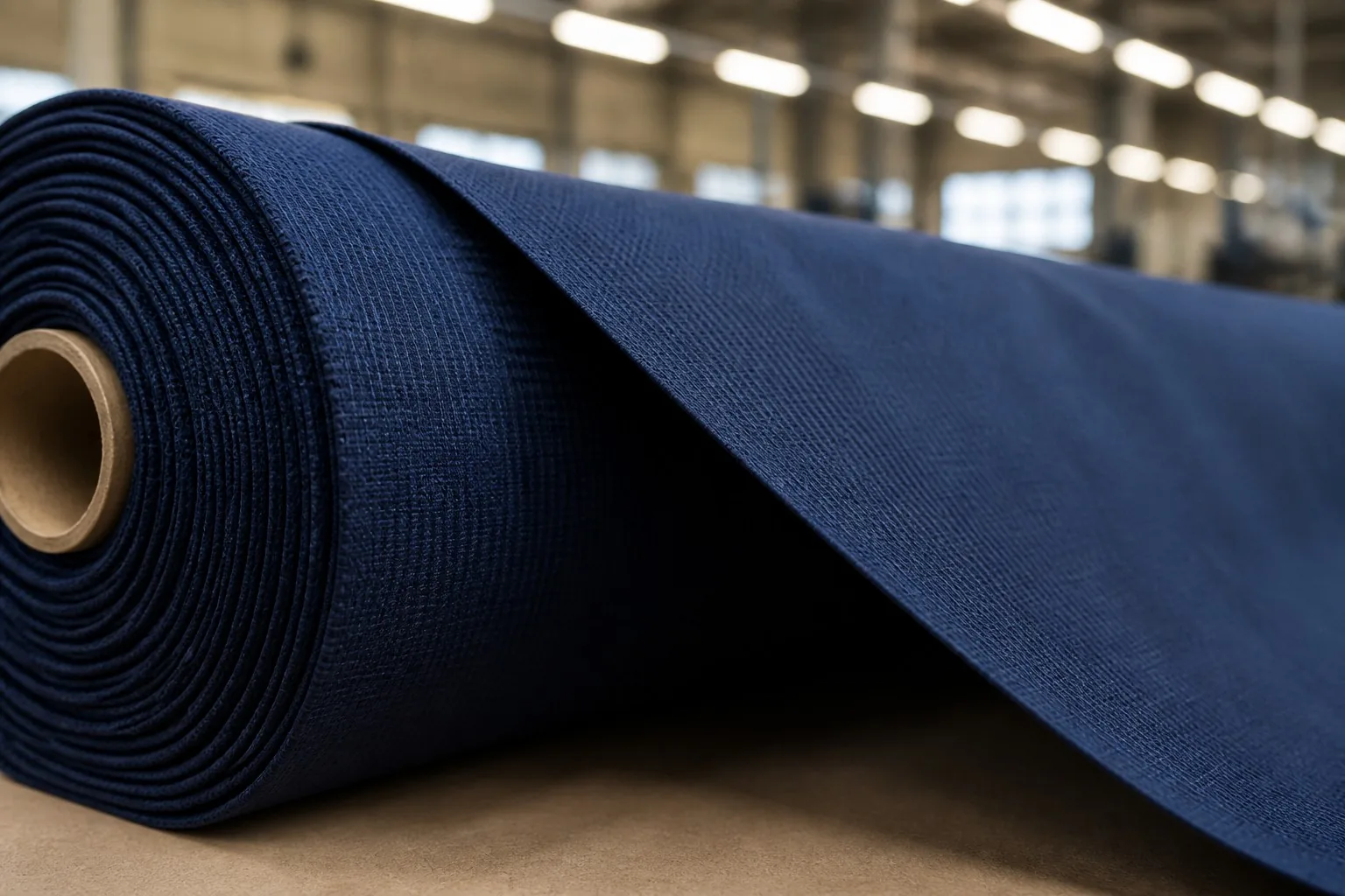 Ripstop nylon fabric roll close-up in factory