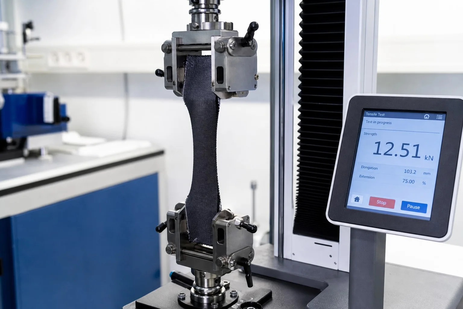 Fabric tear strength testing machine gripping fabric sample