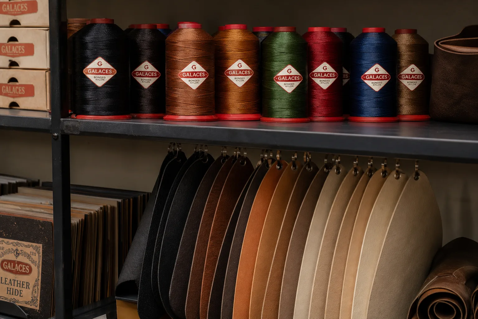 Industrial sewing thread spools in different colors