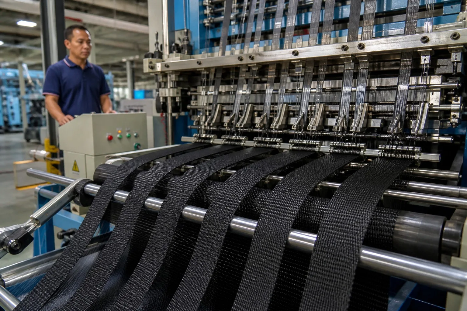 Backpack webbing loom in production
