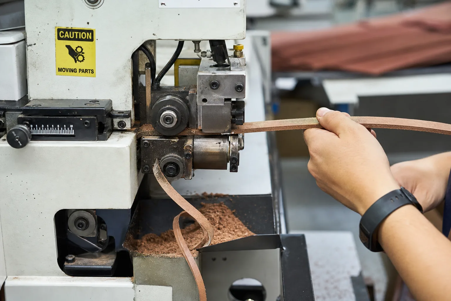 Skiving machine thinning leather edge