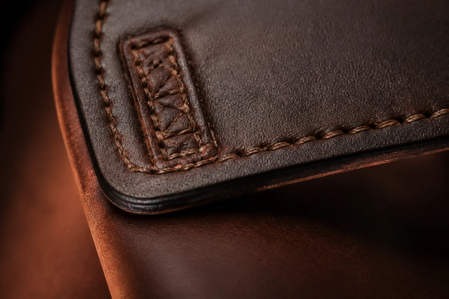 Close-up of even stitching on thick leather seam