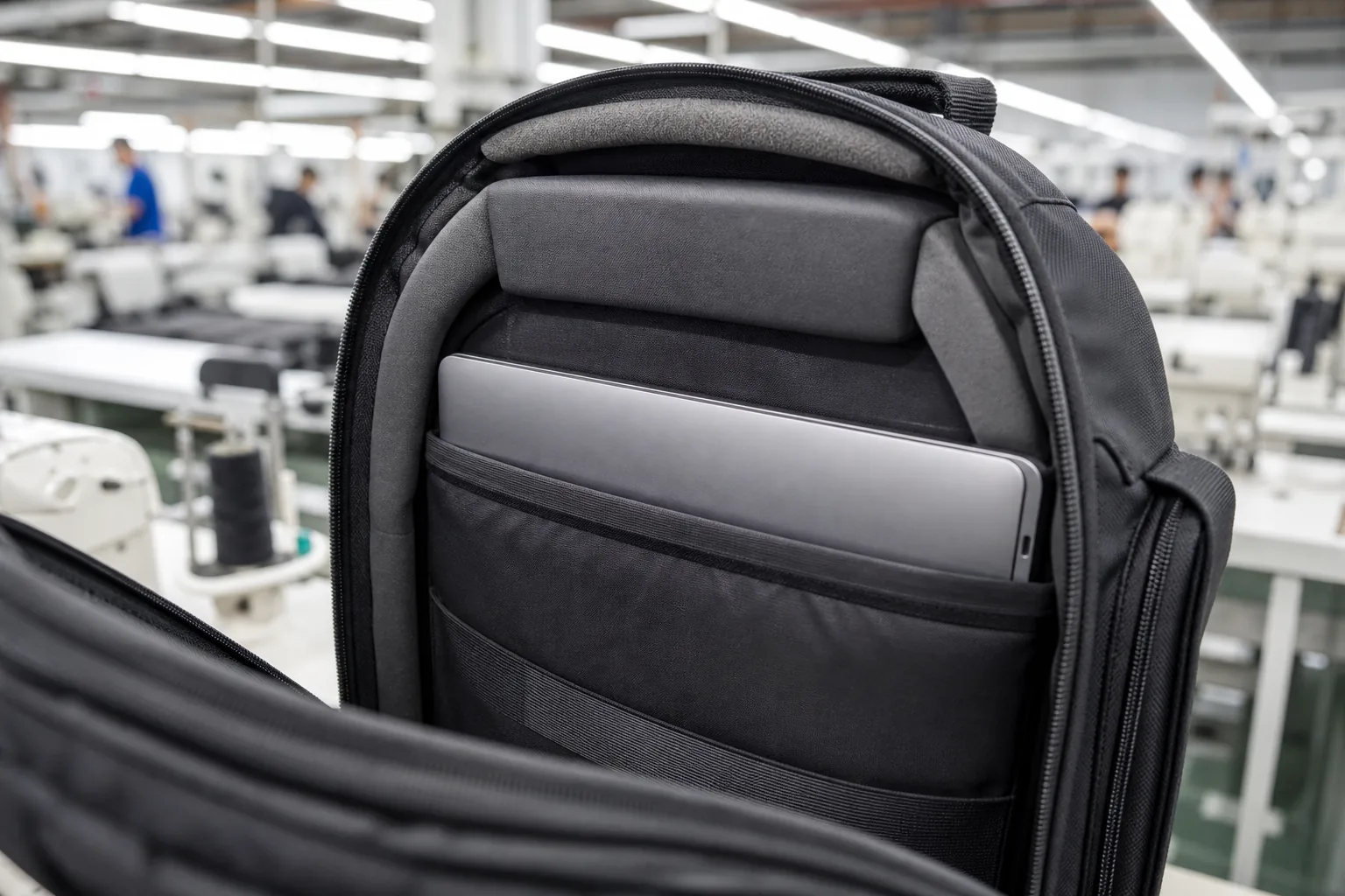 Padded laptop compartment showing foam padding construction
