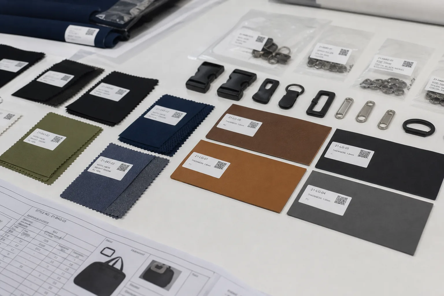 Material samples with identification labels for traceability