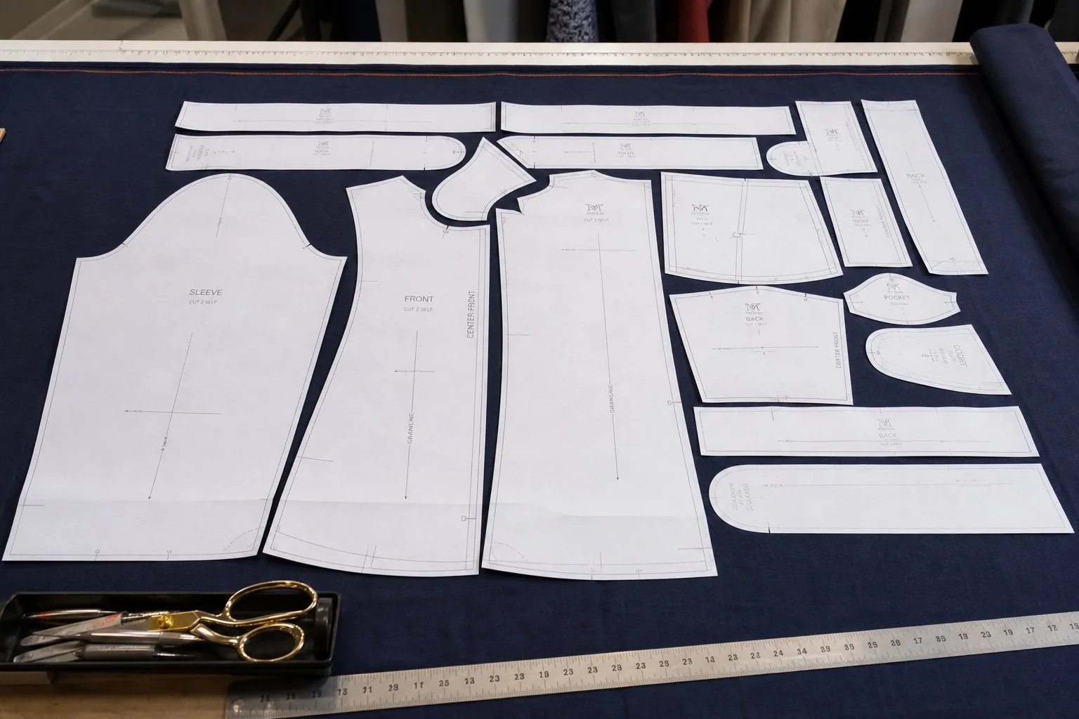 Pattern marker sheets laid over fabric