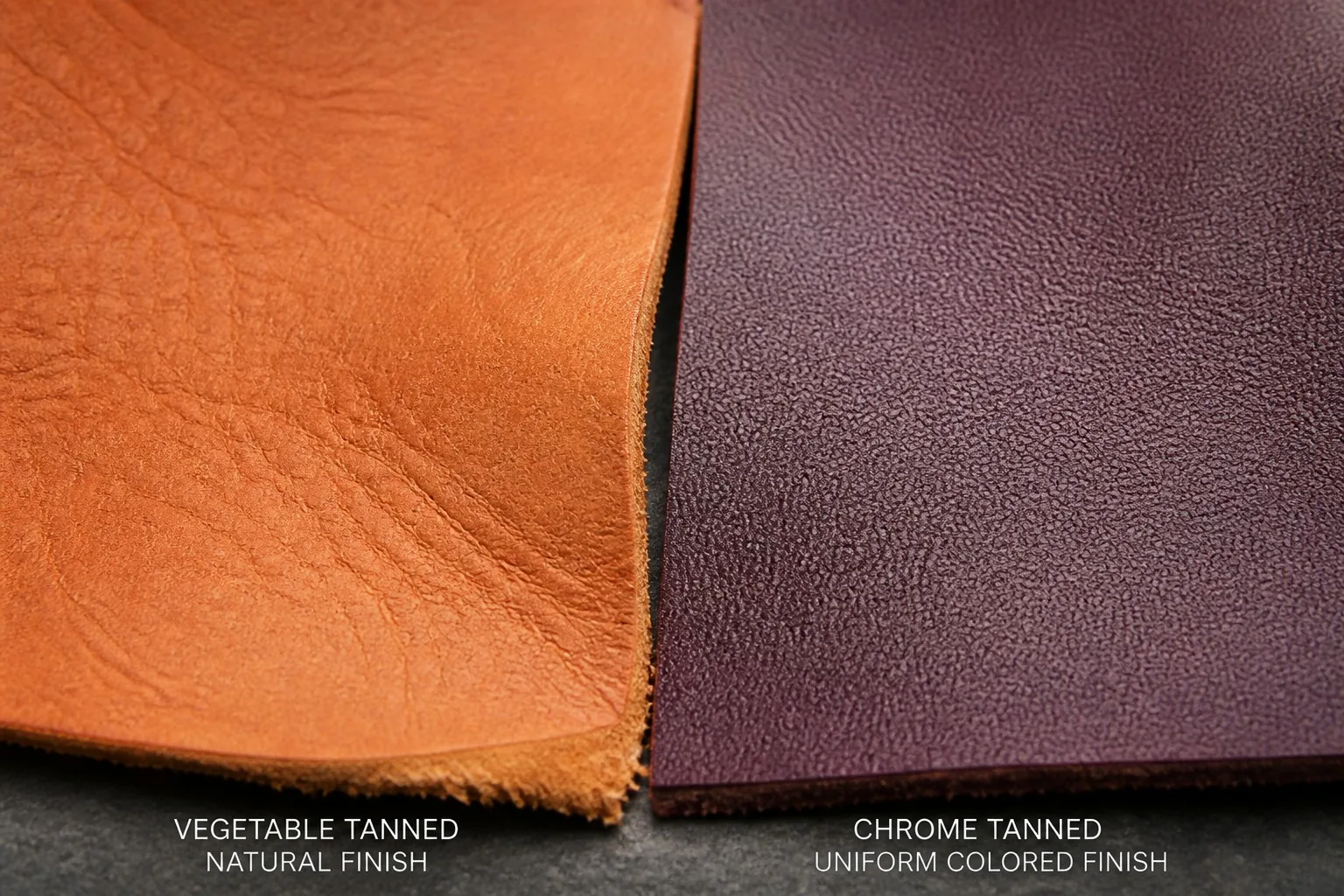 Comparing vegetable-tanned and chrome-tanned swatches