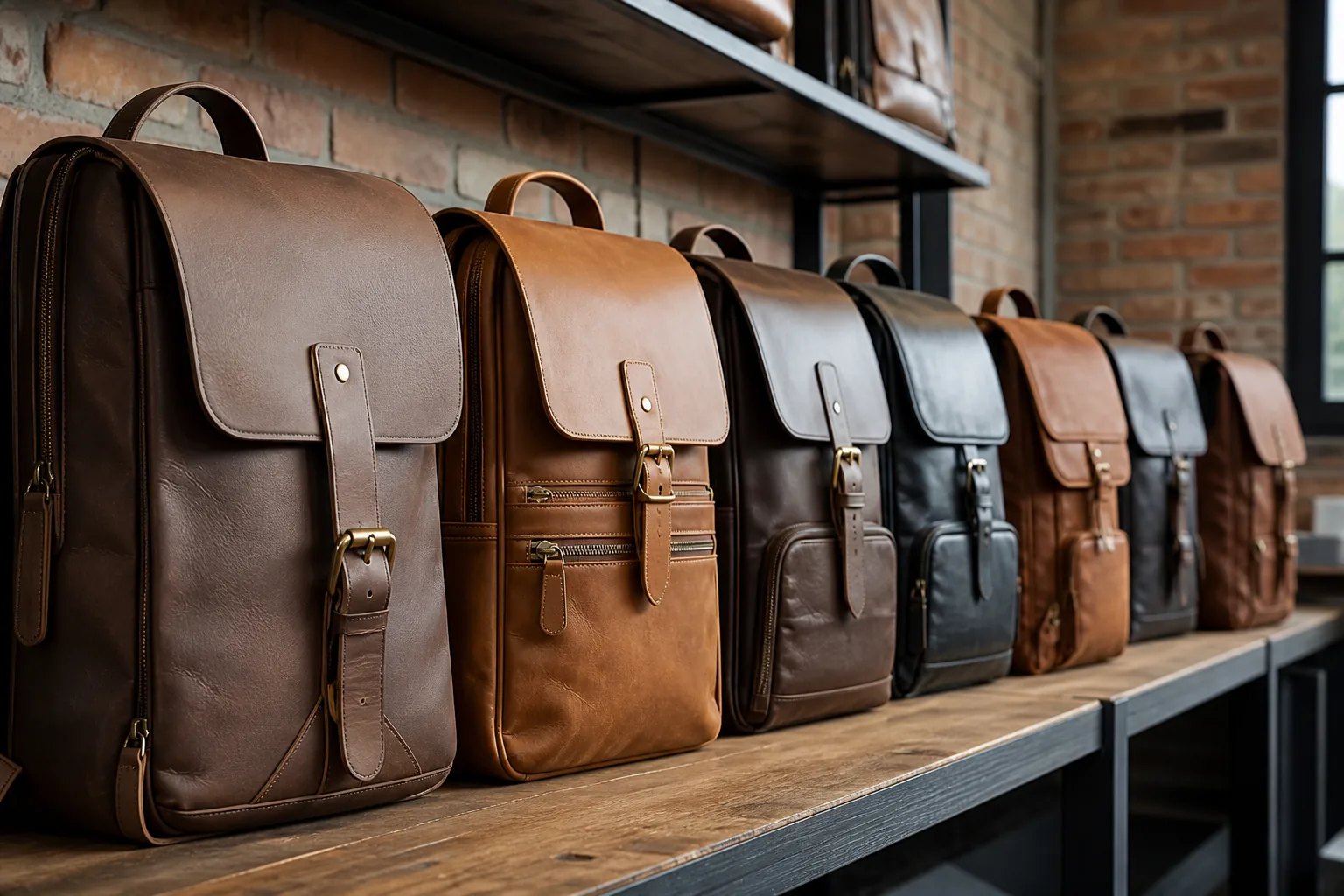 Leather backpack sample lineup for design review
