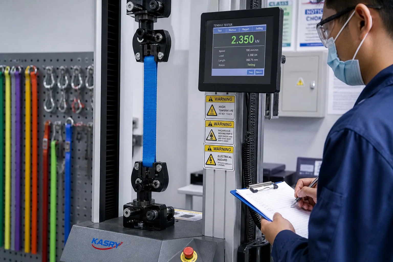 Webbing tensile strength testing machine