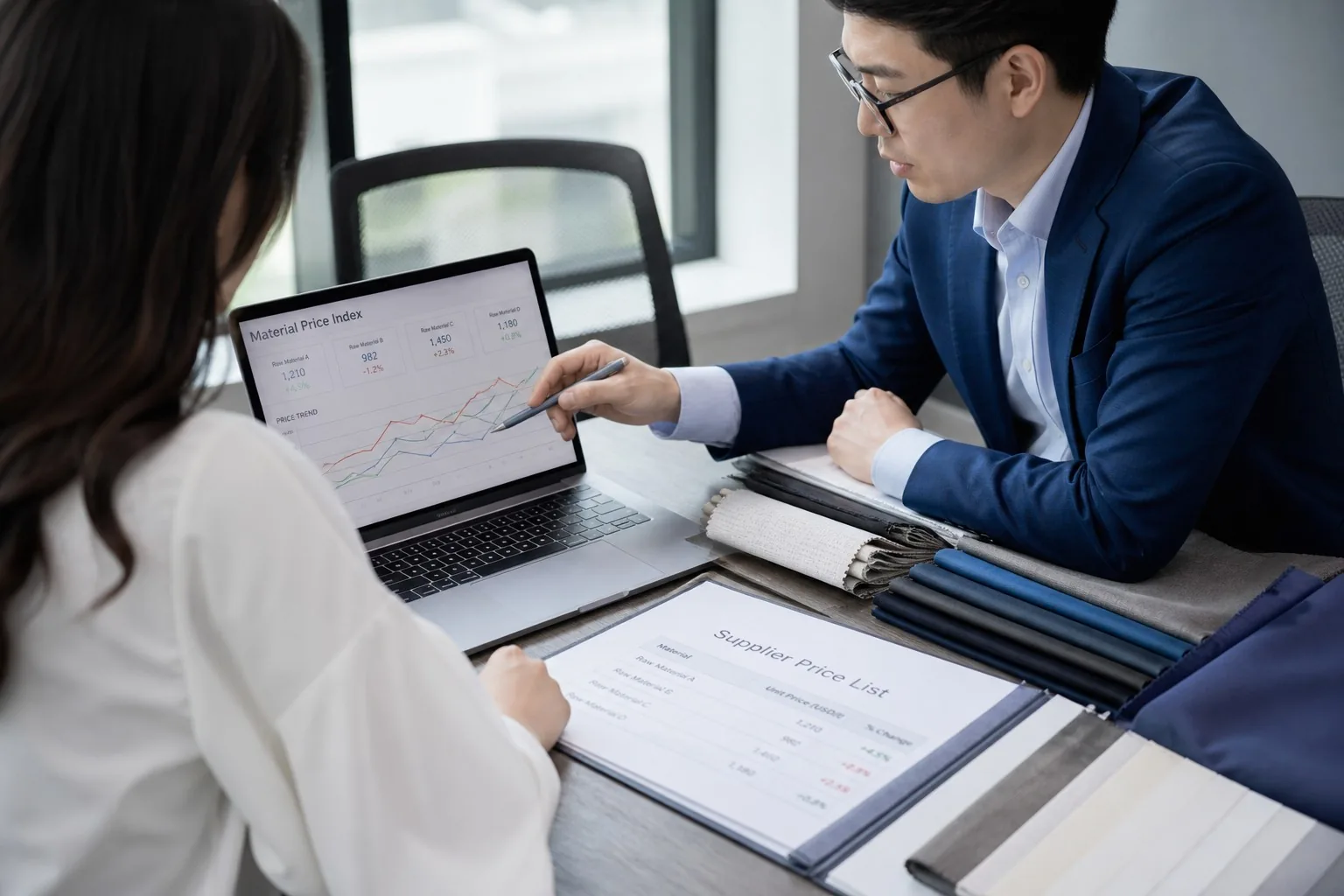 Material price negotiation meeting with index charts