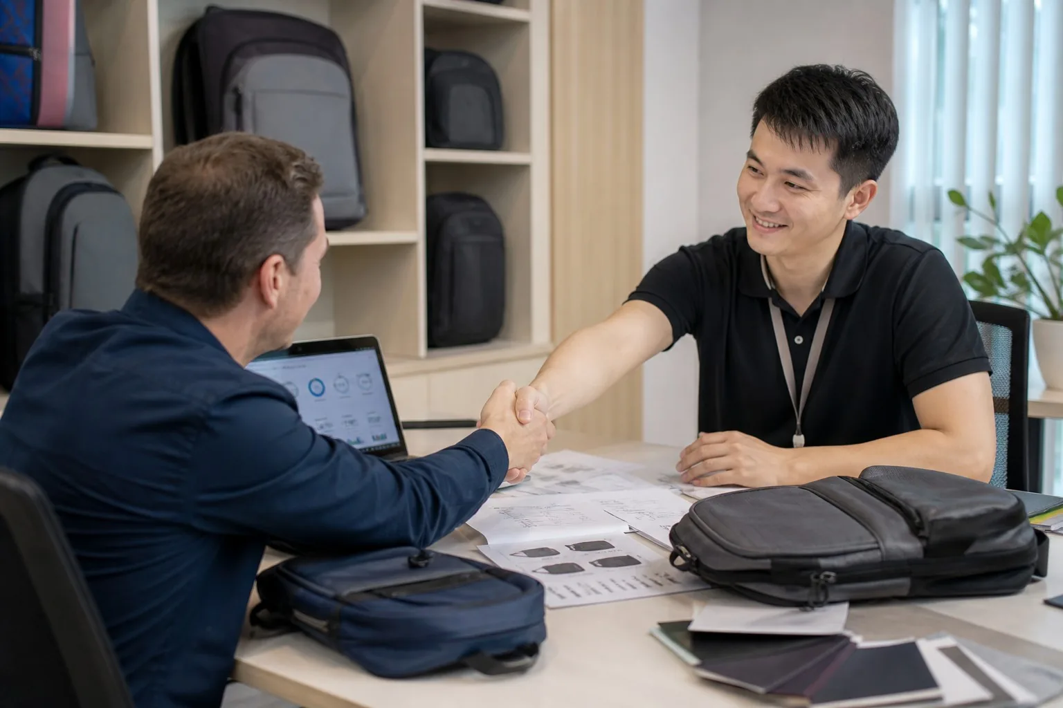 Buyer and factory manager reviewing quotation documents