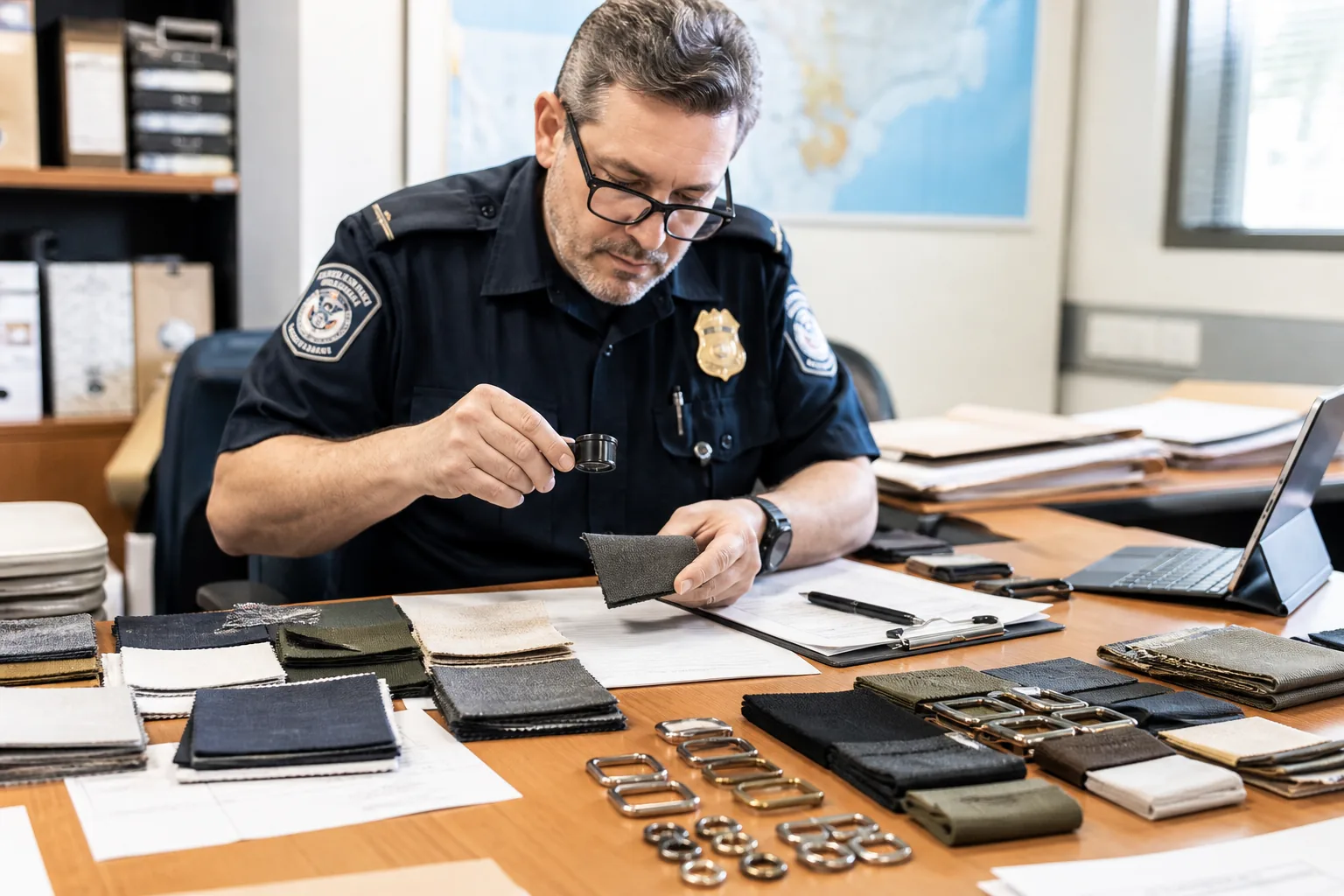 Customs classification review with swatches and hardware samples