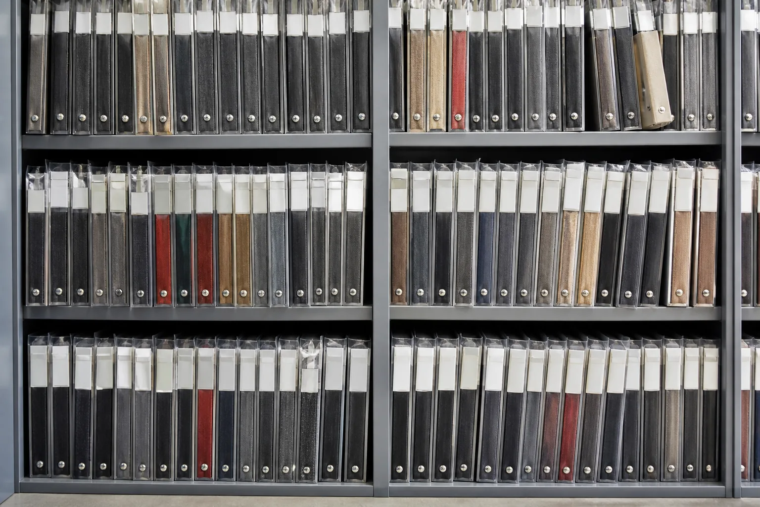 Sample library shelf with numbered sealed reference samples
