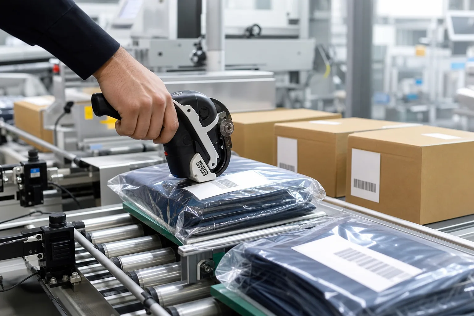 Barcode tags and labels being applied to inner packs and cartons