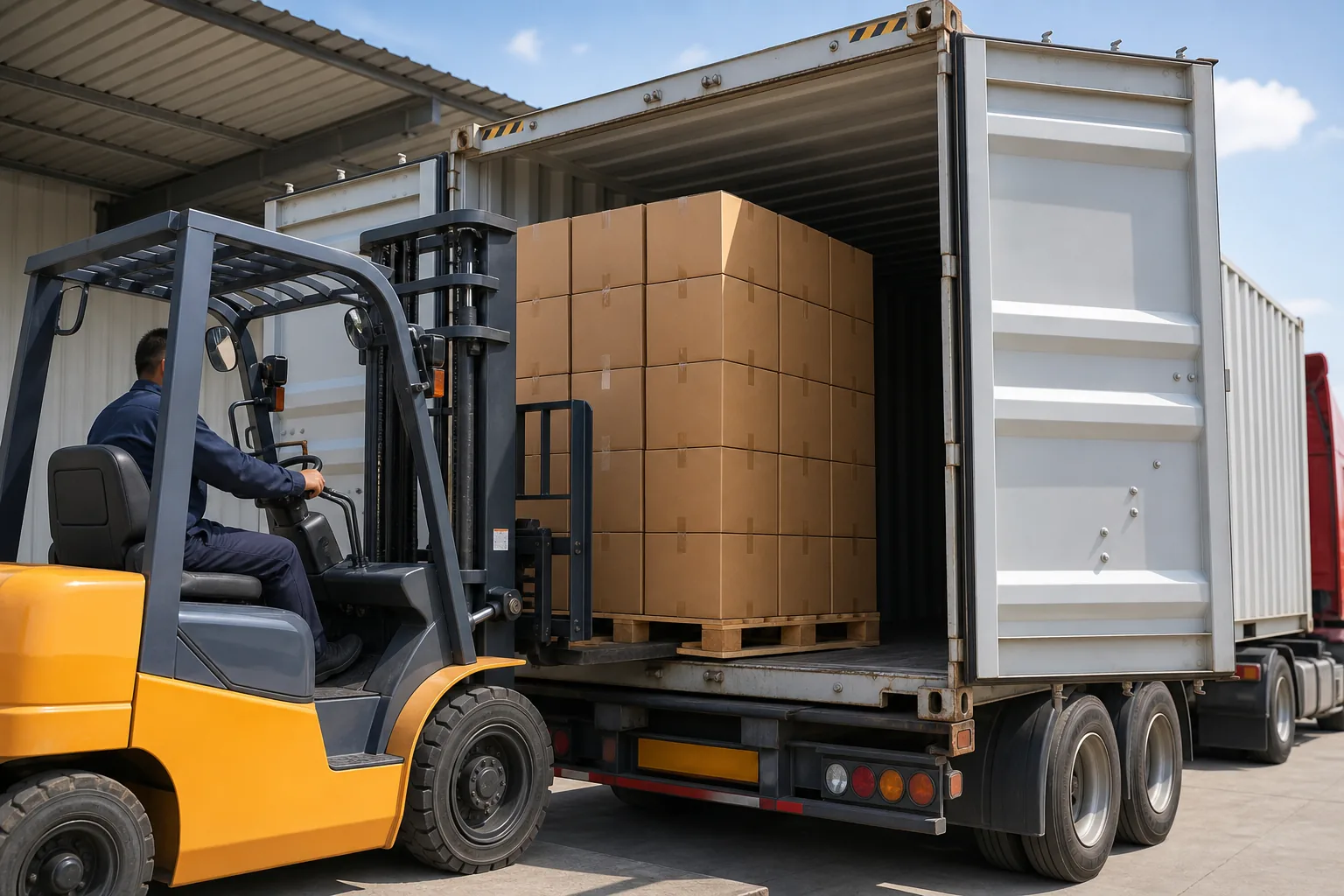 Container being loaded with sealed export cartons